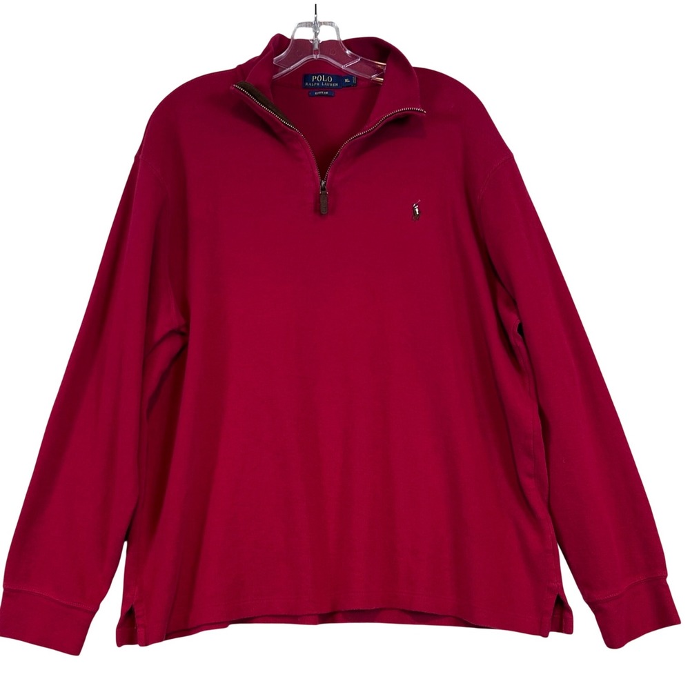 Polo Ralph Lauren Mens XL Red Estate Rib 1/4 Quarter Zip Pullover Cotton Sweater